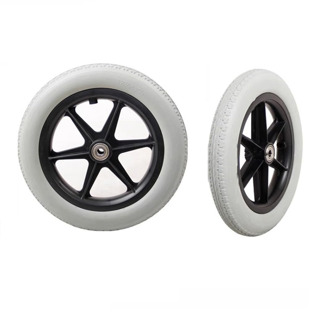 12x2 Wheelchair Rear Wheel Accessories, 12 inch PU Solid Tires, Manual Wheelchair Replacement Rear Wheels, Bearing: 1/2" (12 mm)