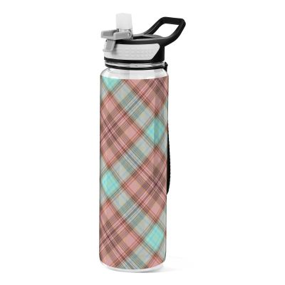 famyily Brown Blue Vintage Plaid transparent sports water bottle for travelling portable working Patio Office Home