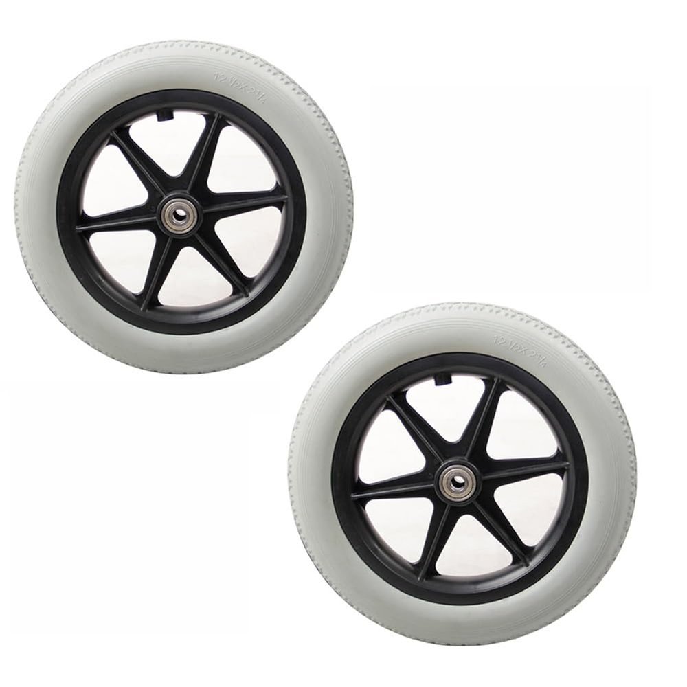 12 Inch Wheelchair Rear Wheel Replacement, 12 X 2 Wheelchair Wheels Assembly, PU Solid Tire with 1/2" (12mm) Bearing, Manual Wheelchair Rear Wheels