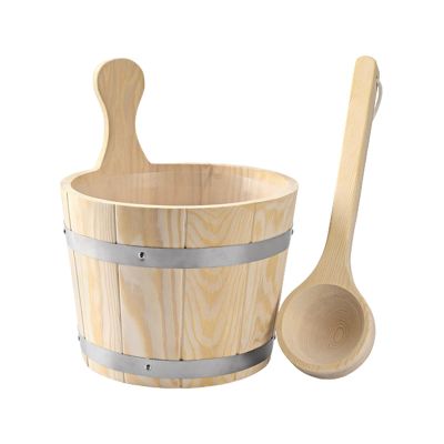  Sauna Bucket and Ladle Set, Sauna Wooden Bucket, Wooden Bath Tool Barrel, 5L for Sauna Room