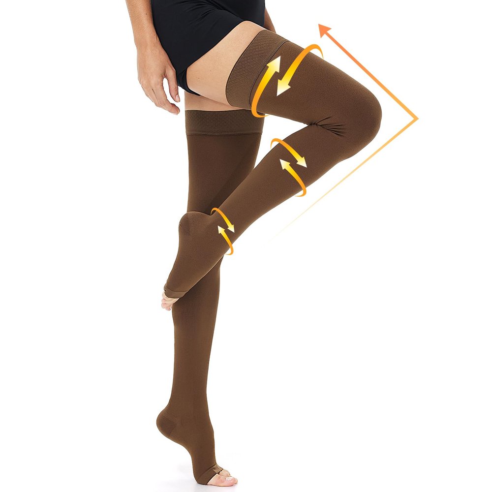 beister 15-20 mmHg Open Toe Medical Compression Stockings for Women Men, Thigh High Graduated Compression Socks with Dot Silicone Band, Support Circulation Pressure Stockings for Varicose Veins, Edema