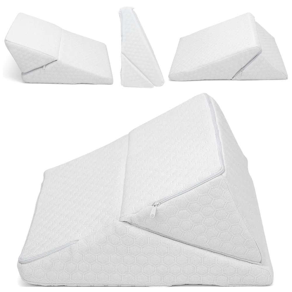 Top Home Solutions Wedge Pillow Support Cushion  4 in 1 Memory Foam Bed Wedge Pillow with Carry Handle - Multiple Design Support Therapy for Head, Neck, Back, Shoulders & Legs 35W x 32D x 18H cm
