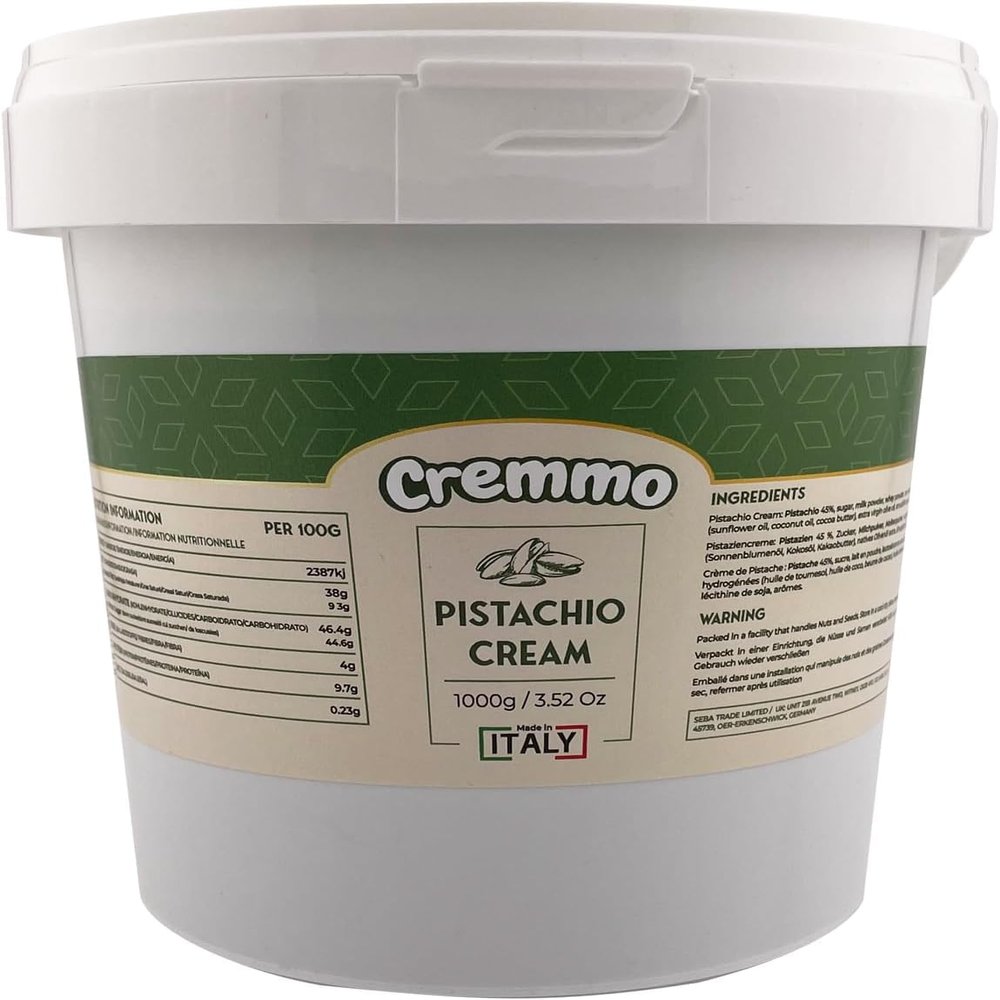 Cremmo Pistachio Cream Spread 1000g Bucket, Authantic Fluid and Smooth of Sicily/Italy