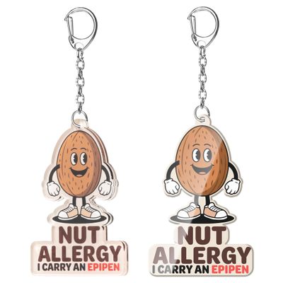 Allergy Keychain Set for Kids 2-Pack Medical Alert Keychains with Epipen & Inhaler Inside Tags, Asthmatic, Fish, Milk, Nut, Peanut Variants