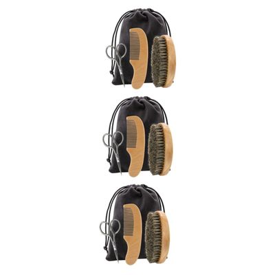 Healeved 3 Sets Beard Shaving Beard Scissors Comb Brush Tool Kit Grooming Kit for Men