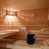 7L Finnish Sauna Aluminium Bucket with Long Handle Wooden Spoon Set Matching Ladle Sauna Barrel Black view 3