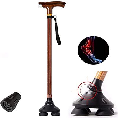 MRKU Canes Old Man Stick with Lamp Intelligent Wood Color Multifunctional Crutch Scalable Lighting Rod Old Outdoor Walking Stick