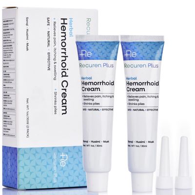 Recuren Plus Hemorrhoids Treatment Hemorrhoid & Fissure Cream Fast Acting Hemorrhoid Cream and Healing Formula for Itching Swelling Bleeding Burning and Maximum Pain Relief 30g, 2 Pack