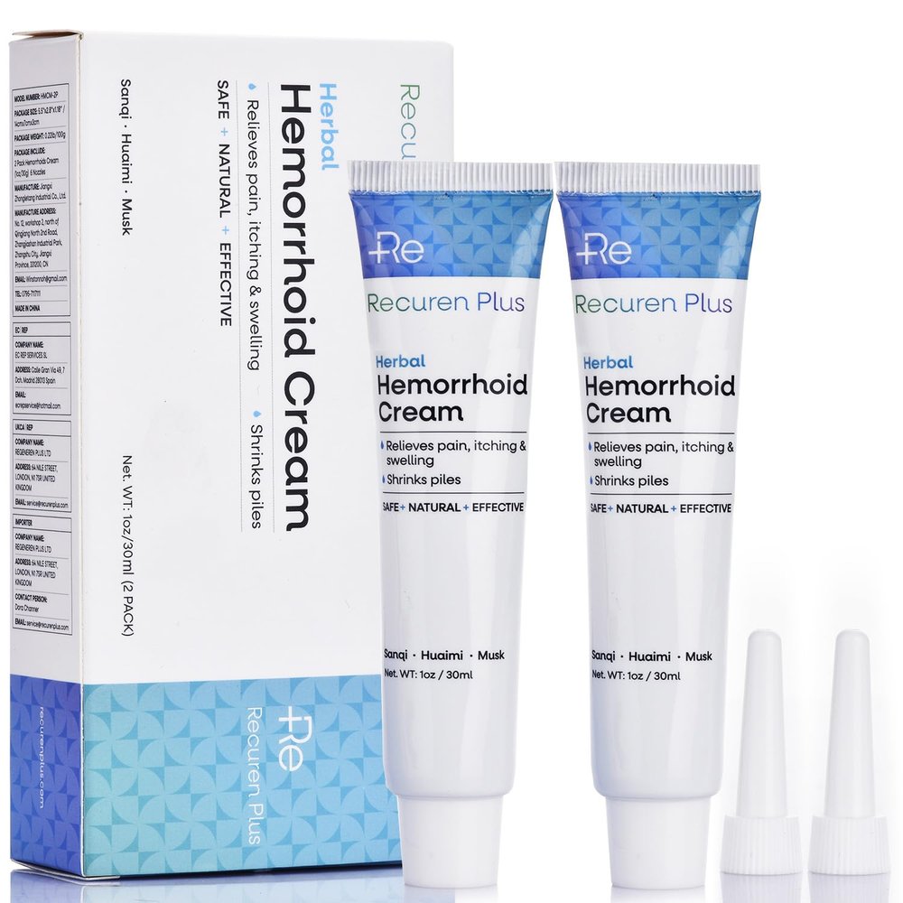 Recuren Plus Hemorrhoids Treatment Hemorrhoid & Fissure Cream Fast Acting Hemorrhoid Cream and Healing Formula for Itching Swelling Bleeding Burning and Maximum Pain Relief 30g, 2 Pack