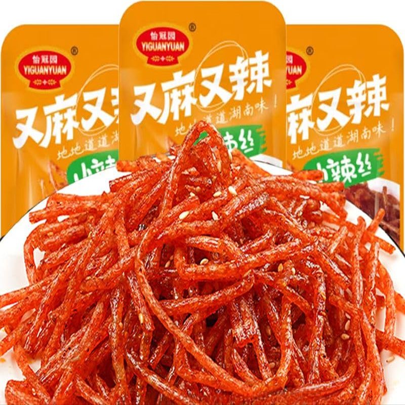 Chinese spicy strip spicy,spicy silk,casual snacks,spicy snacks,mala latiao,healthy snacks,delicious small gluten,Multipack,handmade spicy strip,vegetarian,Crisps (Spicy silk,10 packs)