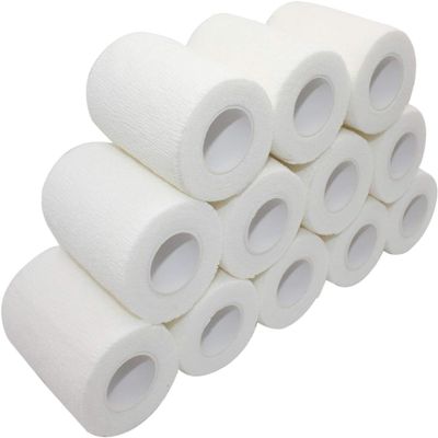 12 Rolls Self-Adhesive Bandage Wrapped in Color, 10cm x 4.5M Elastic Self-Adhesive Bandage,First Aid Sports Wrap Adhesive Bandage, Elastic Self Adhesive Bandage (White)