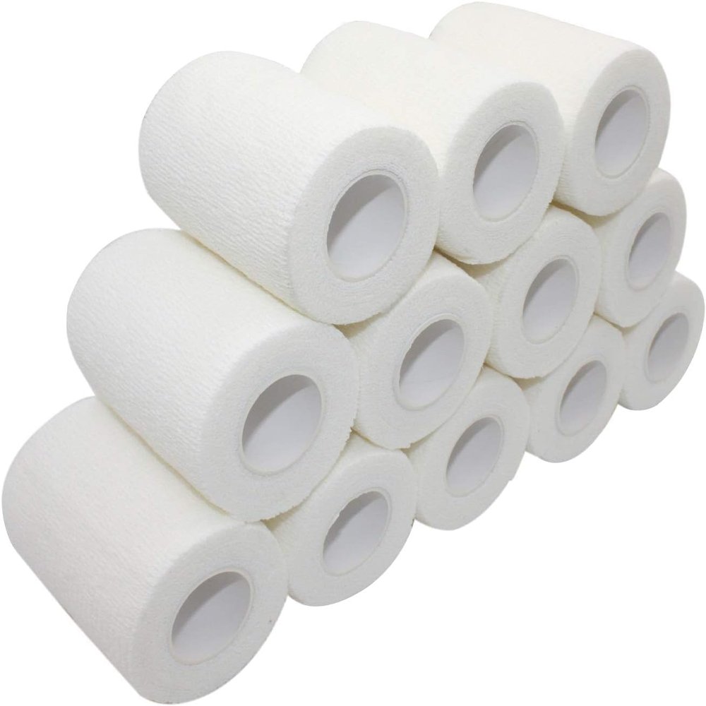 12 Rolls Self-Adhesive Bandage Wrapped in Color, 10cm x 4.5M Elastic Self-Adhesive Bandage,First Aid Sports Wrap Adhesive Bandage, Elastic Self Adhesive Bandage (White)