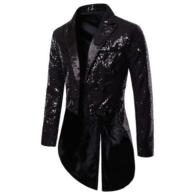 Duohropke Men's Sequin Tailcoat, Steampunk Tailcoat, Gothic Frock Coat, Medieval Men's Circus Ringmaster Costume Jacket, black, S
