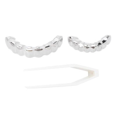 BORDSTRACT Halloween Alloy Hip Hop Teeth, Silver Teeth Grills Top and Bottom Face Mouth Fangs for Your Jewelry Party Favors (astilla)