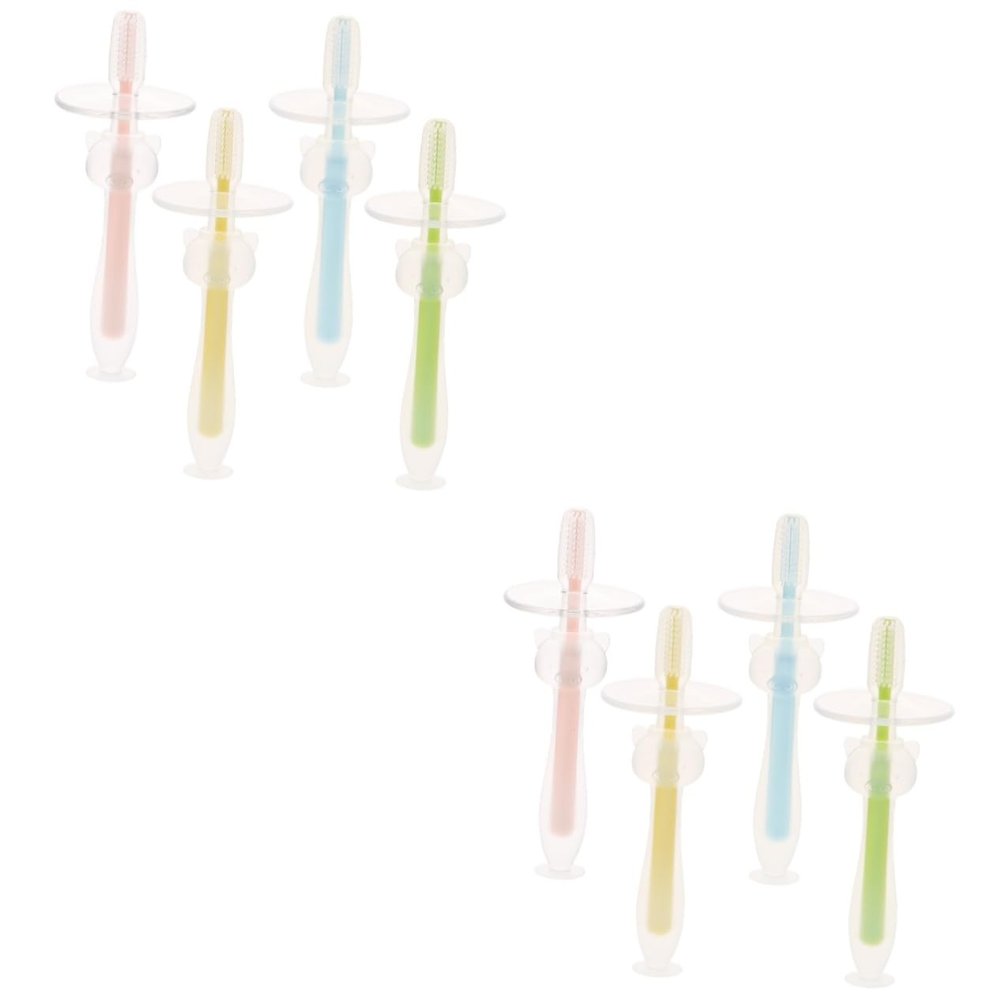 Baluue 8pcs Silicone Toothbrushes for Toddlers Suction Base for Boy Girl Oral Cleaning and Brushing Teeth