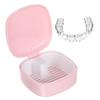 FRCOLOR Pink Retainer Case with Secure Lid and Built-in Drainer Basket Compact Plastic Retainer Storage Holder for Travel and Versatile Use view 1