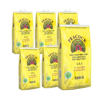 AAA Grade Thai Hom Mali Fragrant Rice, Authentic Asian Grain with Natural Jasmine Aroma, Bulk 10kg Pack of 5