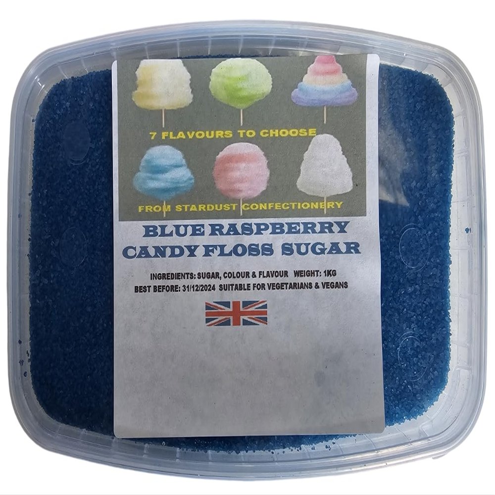 2 x1kg CANDY FLOSS SUGAR BLUE RASPBERRY FLAVOURED PACKED IN A SEALED PLASTIC CONTAINERS