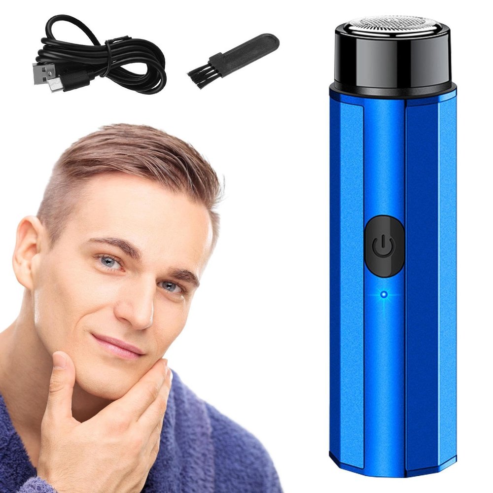 Men's Electric Facial Shaver - Rechargeable Travel Electric Shaver Waterproof Function USB Rechargeable Travel Pocket Razors Button Dry Wet Use