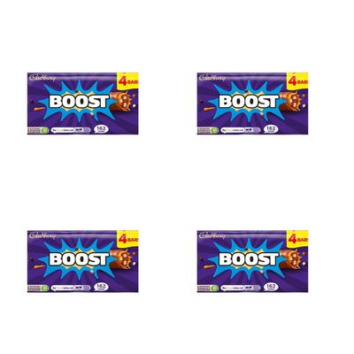 Boost 4pk * Pack Of 4 160g - Milk Chocolate With A Caramel And Biscuit Filling - A Great Snack For A Quick Boost! - Weight: 160g (Approx.)