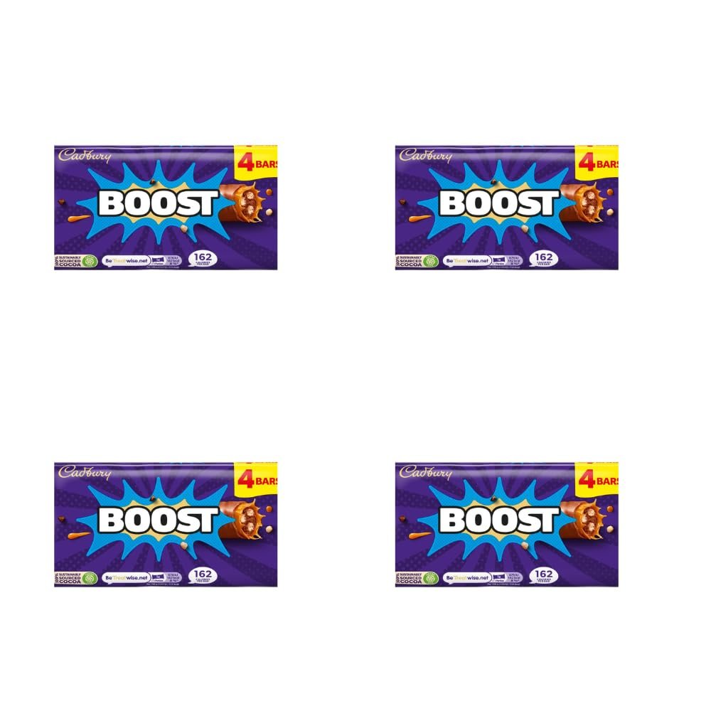 Boost 4pk * Pack Of 4 160g - Milk Chocolate With A Caramel And Biscuit Filling - A Great Snack For A Quick Boost! - Weight: 160g (Approx.)