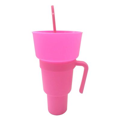 Popcorn Tumbler - Portable Popcorn Drink Bucket with Straw, Snack Container for Popcorn and Beverages for Travel, Park, Home, Movie Theater, Movie Center