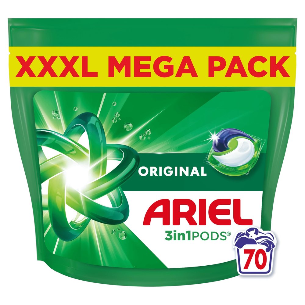 Ariel All-in-1 PODS, Washing Liquid Laundry Detergent Capsules 70 Washes, Original, Outstanding Stain Removal In 1 Wash, Brrrilliant In Cold & Short