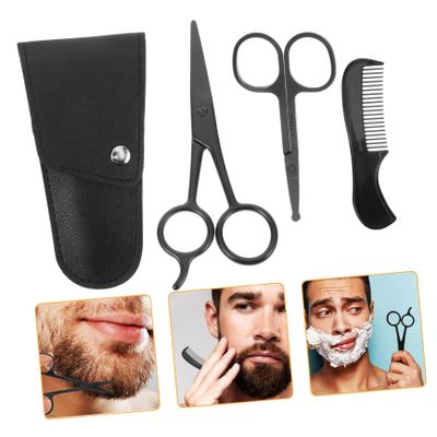 PLAFOPE Men's Beard Kit Scissors Comb Mustache Scissors Hair Trimmer Storage Bag Barber Supplies for Home