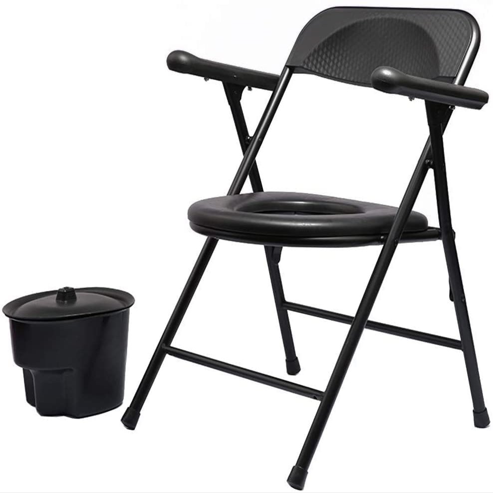 LXWKAI Foldable Bedside Commode Folding Commode Chair with Potty Lightweight Padded Toilet Seat Convenience Shower Chair for Seniors Home Medical Toilet Frame with Seat