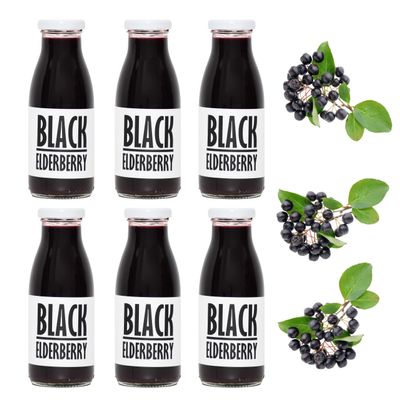 PRESSUICE - Fresh Black Elderberry Juice not from concentrate - 6 bottles pack x 250 ml Fruit Juices NFC - Pressed Black Elderberry Semi Sour Drink - No added Sugar - Natural Press - for Cocktails