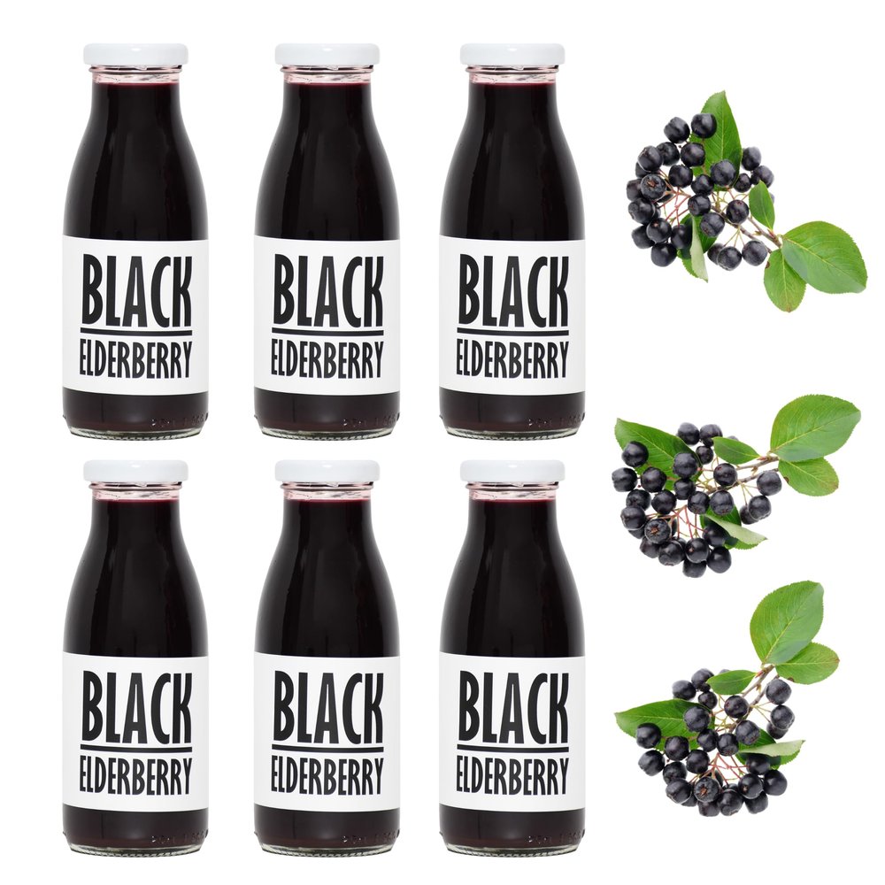 PRESSUICE - Fresh Black Elderberry Juice not from concentrate - 6 bottles pack x 250 ml Fruit Juices NFC - Pressed Black Elderberry Semi Sour Drink - No added Sugar - Natural Press - for Cocktails