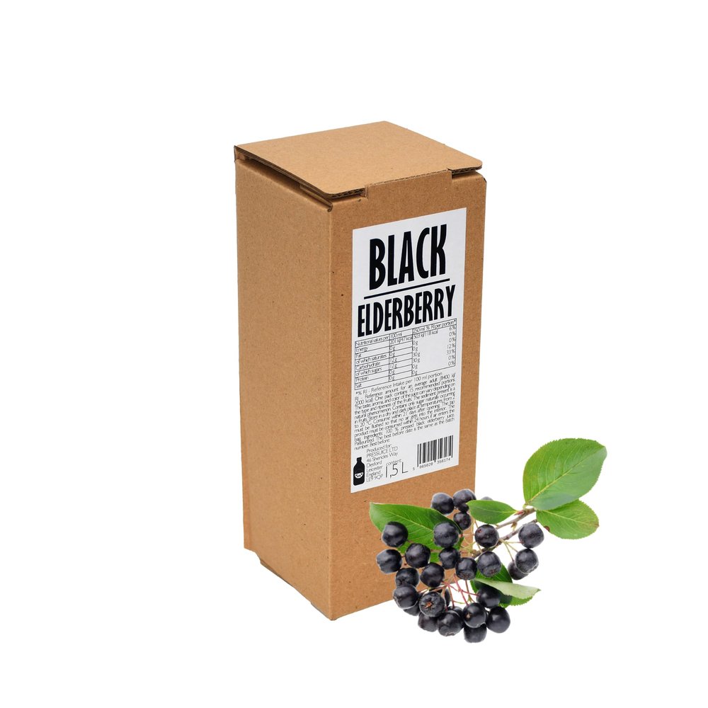 PRESSUICE - Fresh Black Elderberry Juice not from concentrate - 1 carton 1,5 liters Fruit Juices NFC - Pressed Black Elderberry Semi Sour Drink - No added Sugar - Natural Press - for Cocktails