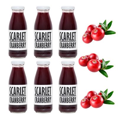 PRESSUICE - Fresh Scarlet Cranberry Juice not from concentrate - 6 bottles pack x 250 ml - Fruit Juices NFC - Pressed Semi Sour Drink - Unsweetened - No added Sugar - Natural Press - For shots