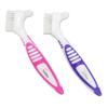 2 x Denture Brushes ~ Rubber Grips, Easy Hold Handle, Double Bristle Head (Pink & Purple, One Size) view 1