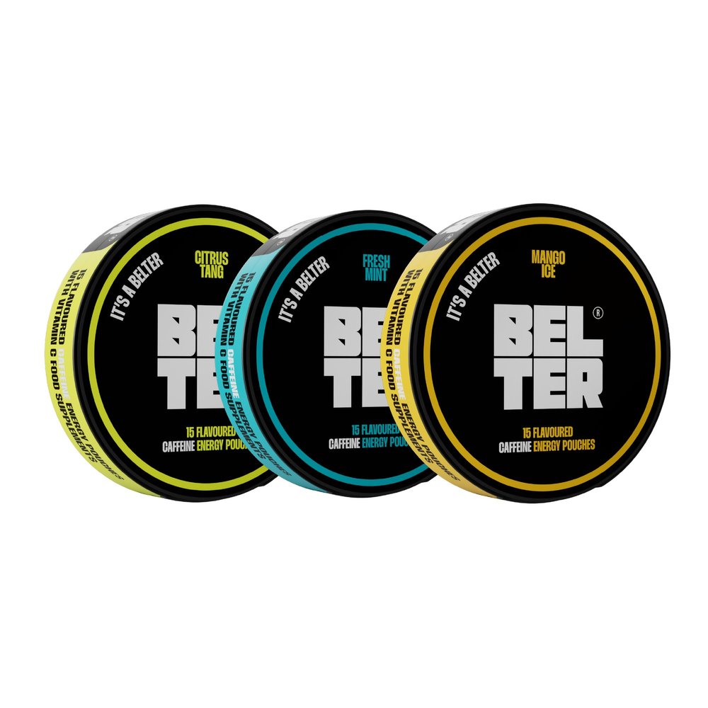 BELTER - Mixed Bundle - Caffeine Pouches - Citrus, Mango,Mint Flavour - 45 Count - Fast-Acting - Zero-Calorie Energy Boost - 80mg Caffeine Per Pouch