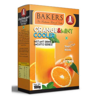Bakers Orange and Mint Cooler | Easy to Prepare Refreshing Beverage Mix, Naturally Flavoured, Ideal for Summer Drinks - 100gm (Pack of 1)