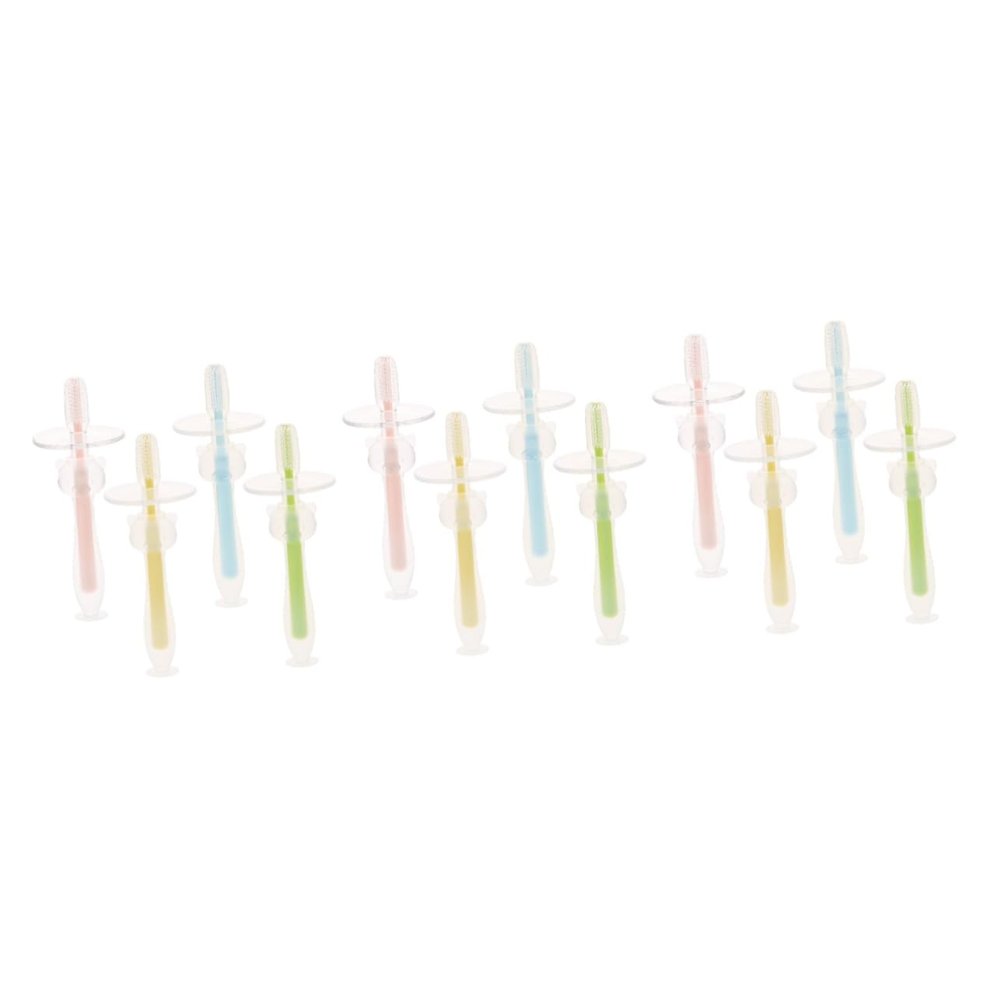 Healeved 12pcs Silicone Boy Girl Toothbrushes for Months Extra Soft Bristles Boy Girl Training Toothbrush Suction Base for Toothbrushing