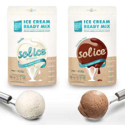Sol-ice 0% Added Sugar Ice Cream Mix Powders | Dairy Keto Friendly, Fibre-Based | Whip with Just a Mixer or Machine | Value Bundle, One Vanilla & One Chocolate