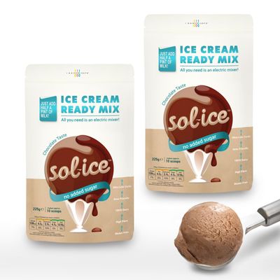 Sol-ice 0% Added Sugar Ice Cream Mix Powders | Dairy Keto Friendly | Whip with Just a Mixer or Machine | Value Bundle of 2x Chocolate 225g (each bag makes 8-10 scoops)