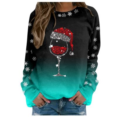 WILLBEST Christmas Jumper Tops Women t-Shirts Asymmetric Hem Vintage Cotton Jumpers Ladies Womens Christmas Dress Xmas Jumper Black Bomber Jacket Tshirts Sexy pjs for Women Set his and Hers