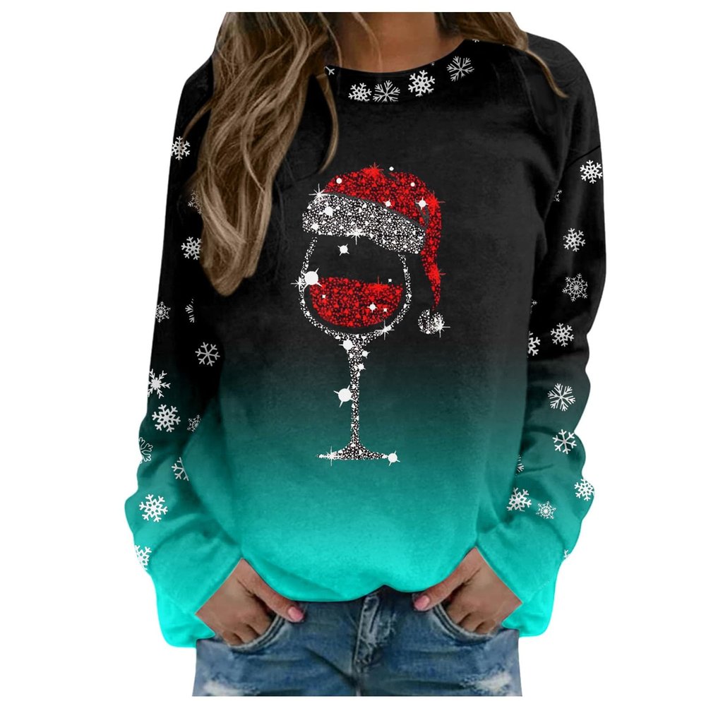 WILLBEST Christmas Jumper Tops Women t-Shirts Asymmetric Hem Vintage Cotton Jumpers Ladies Womens Christmas Dress Xmas Jumper Black Bomber Jacket Tshirts Sexy pjs for Women Set his and Hers