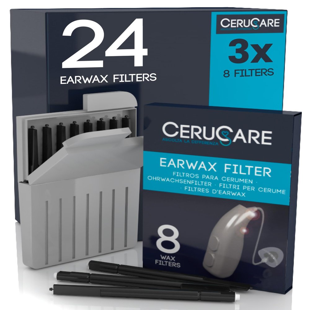 24 Earwax Filters for Hearing Aids Wax Guard CeruCare for Quick and Effective Cleaning Protects Hearing Aid from Moisture and Dust with Resealable Hard Case Diameter 1.3mm
