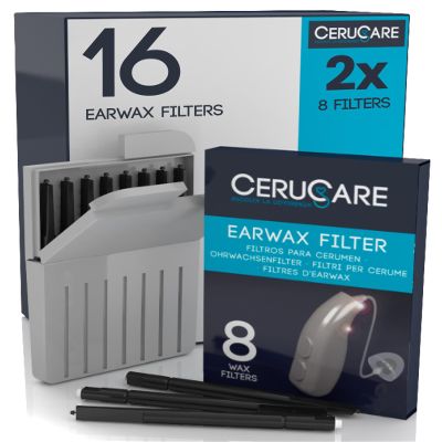 16 Earwax Filters for Hearing Aids CeruCare Wax Guard for Quick and Effective Cleaning Protects Hearing Aid from Moisture and Dust with Resealable Hard Case Diameter 1.3mm