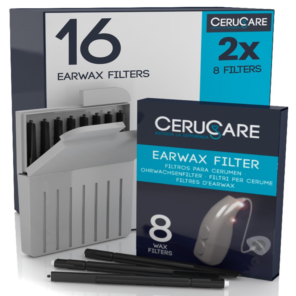16 Earwax Filters for Hearing Aids CeruCare Wax Guard for Quick and Effective Cleaning Protects Hearing Aid from Moisture and Dust with Resealable Hard Case Diameter 1.3mm