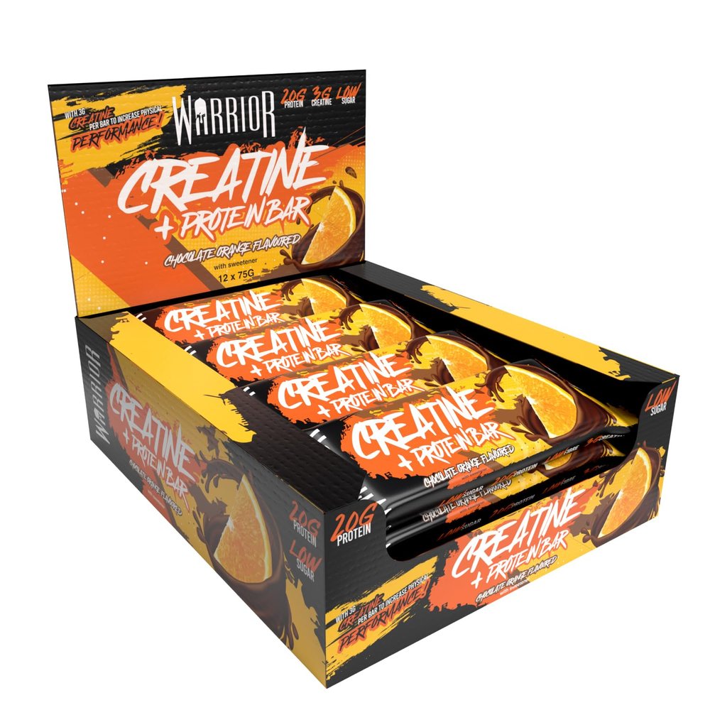 Warrior RAW Creatine Protein Bar, 20g High Protein Oat Flapjack With 3g Creatine, Low Sugar Protein Bar, Gym Snack For Muscle Growth & Recovery, Pre Or Post Workout, 12 x 75g(Chocolate Orange)