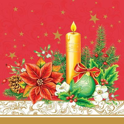 3-Ply Maki Xmas Decoupage Tissue Paper Napkins Decorative Christmas Serviettes 33cm x 33cm - Pack of 20 (Classical Christmas Decor Red)
