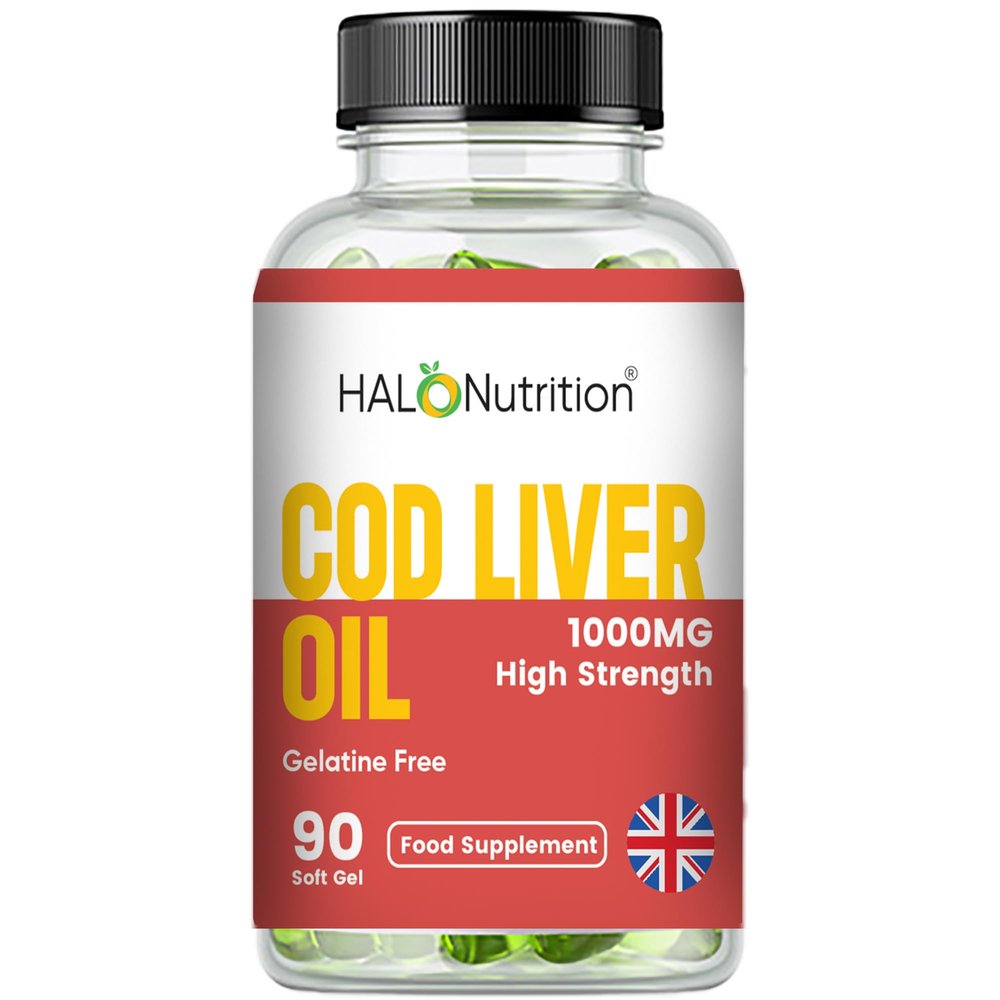 Cod Liver Oil Capsules high Strength 1000mg, 90 Capsules of High Strength Fish Oil, Rich in Omega 3. Supports Heart Health, Brain Health, Eye Health and Normal Blood Pressure Made in UK