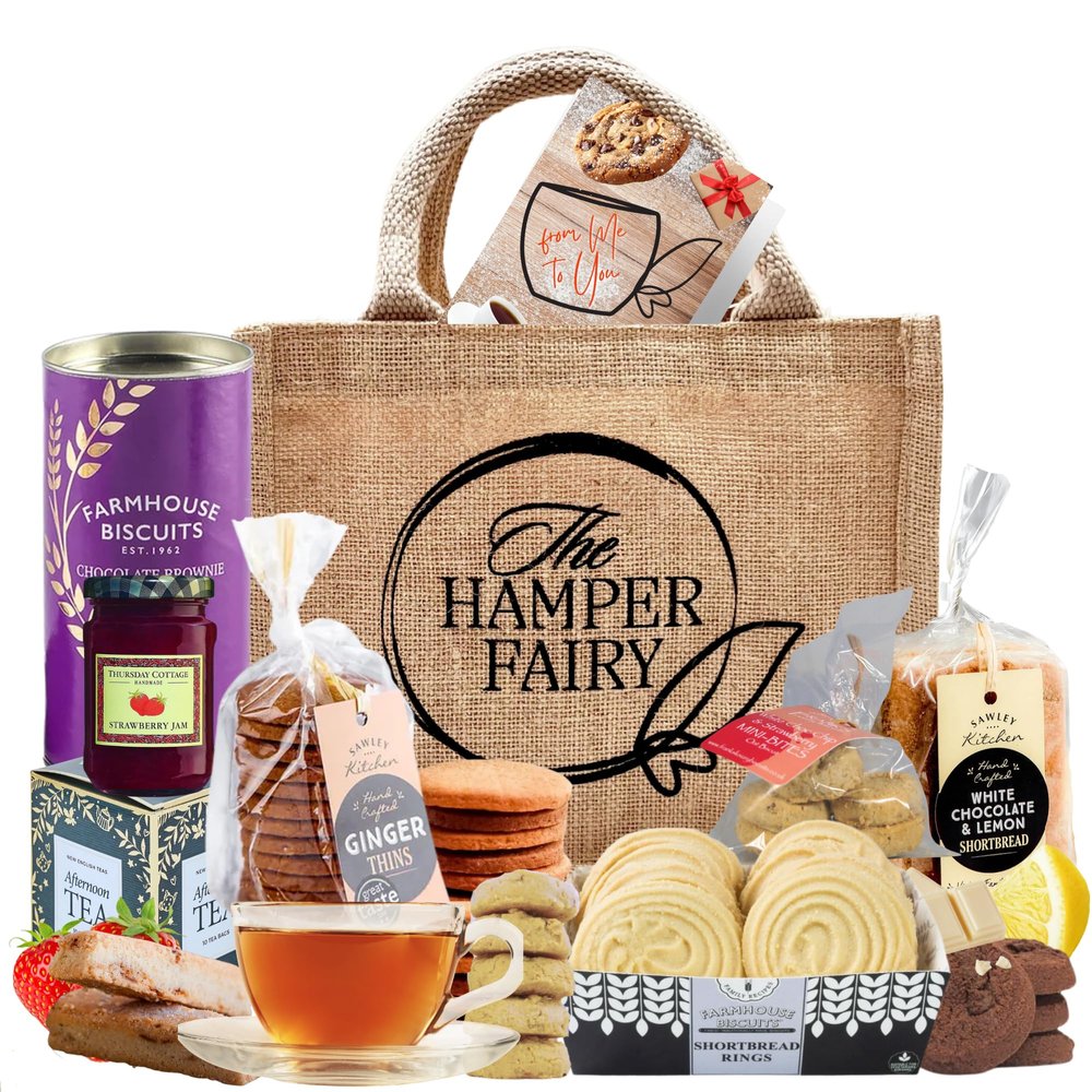 Afternoon Tea Food Hamper Gift with Biscuits, Shortbread, Jam & Tea - For Birthdays, New Home, Anniversaries, Mothers Day, Mum, Grandma, Easter Gifts or Thank You Gifts by The Hamper Fairy