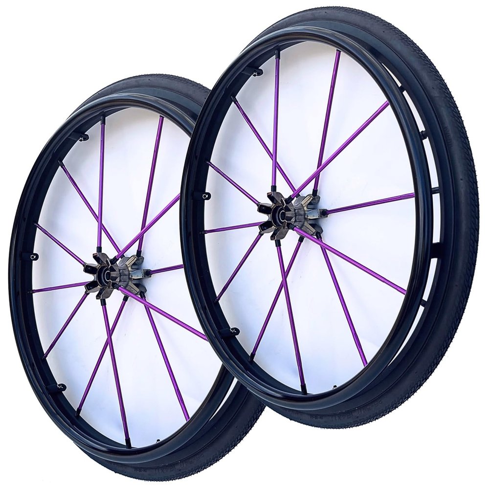 24 Inch Rear Wheels Replacement Wheel, 24X1 Wheelchair Rear Assembly for Manual Wheelchairs, Pneumatic Tires, for Disabled Vehicles, with 1/2" Bearing (1 Set of 2)