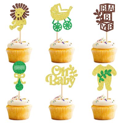 24Pcs Baby Shower Cupcake toppers Picks It's a Boy Jumpsuit Gender Reveal Lion Baby Carriage Nipple Cupcake Picks Welcome Baby Shower Cake Decor for Baby Boy Birthday Theme Party Supplies